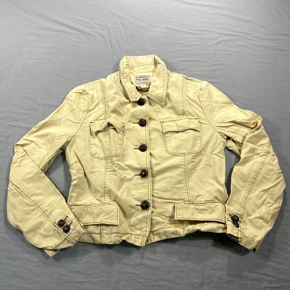 Polo Ralph Lauren Denim Jacket Womens Medium Beige Button Up‎ Jean Coat Ladies